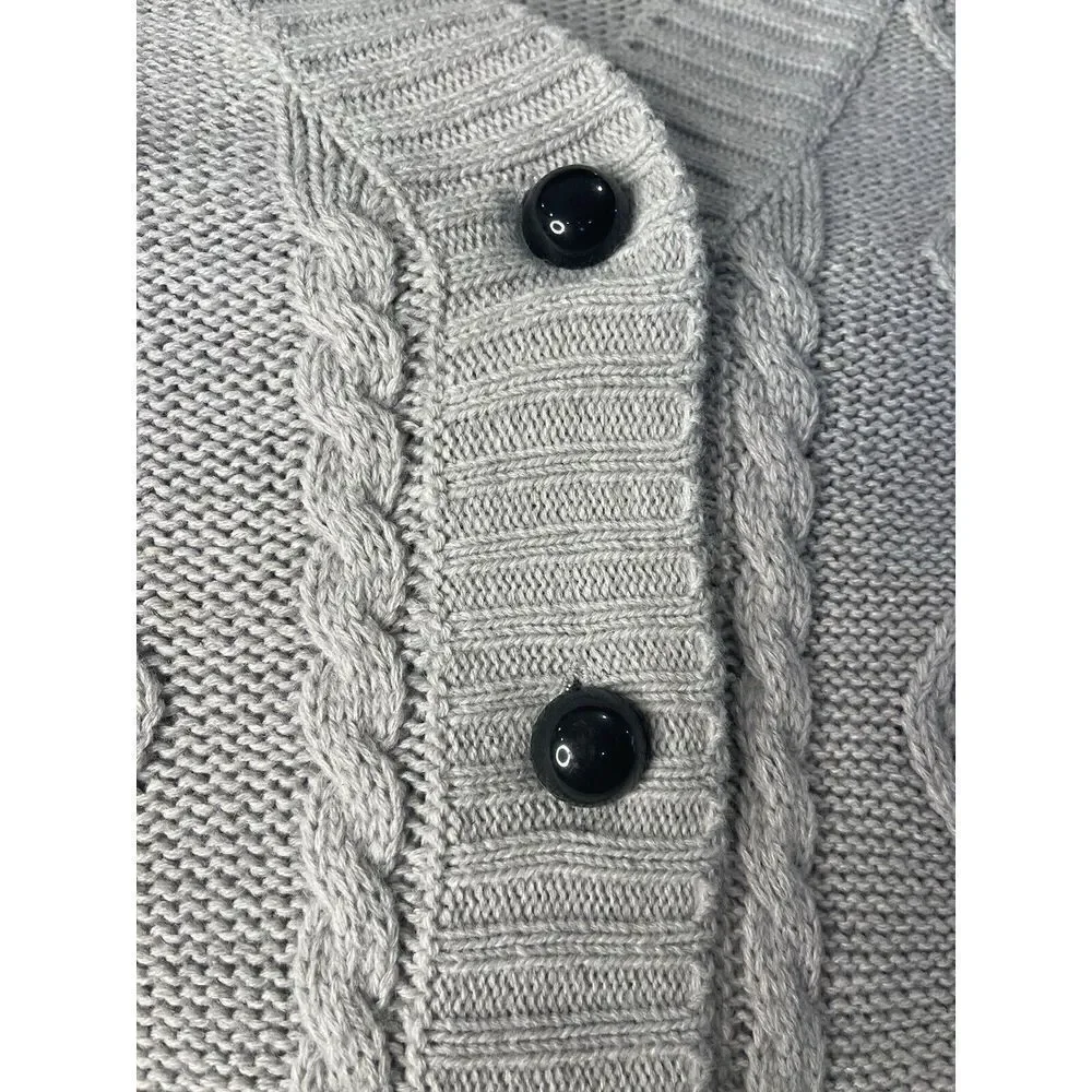 Venus Cardigan Sweater Women 2X  Long Line‎ Black Button V Neck Heather Gray